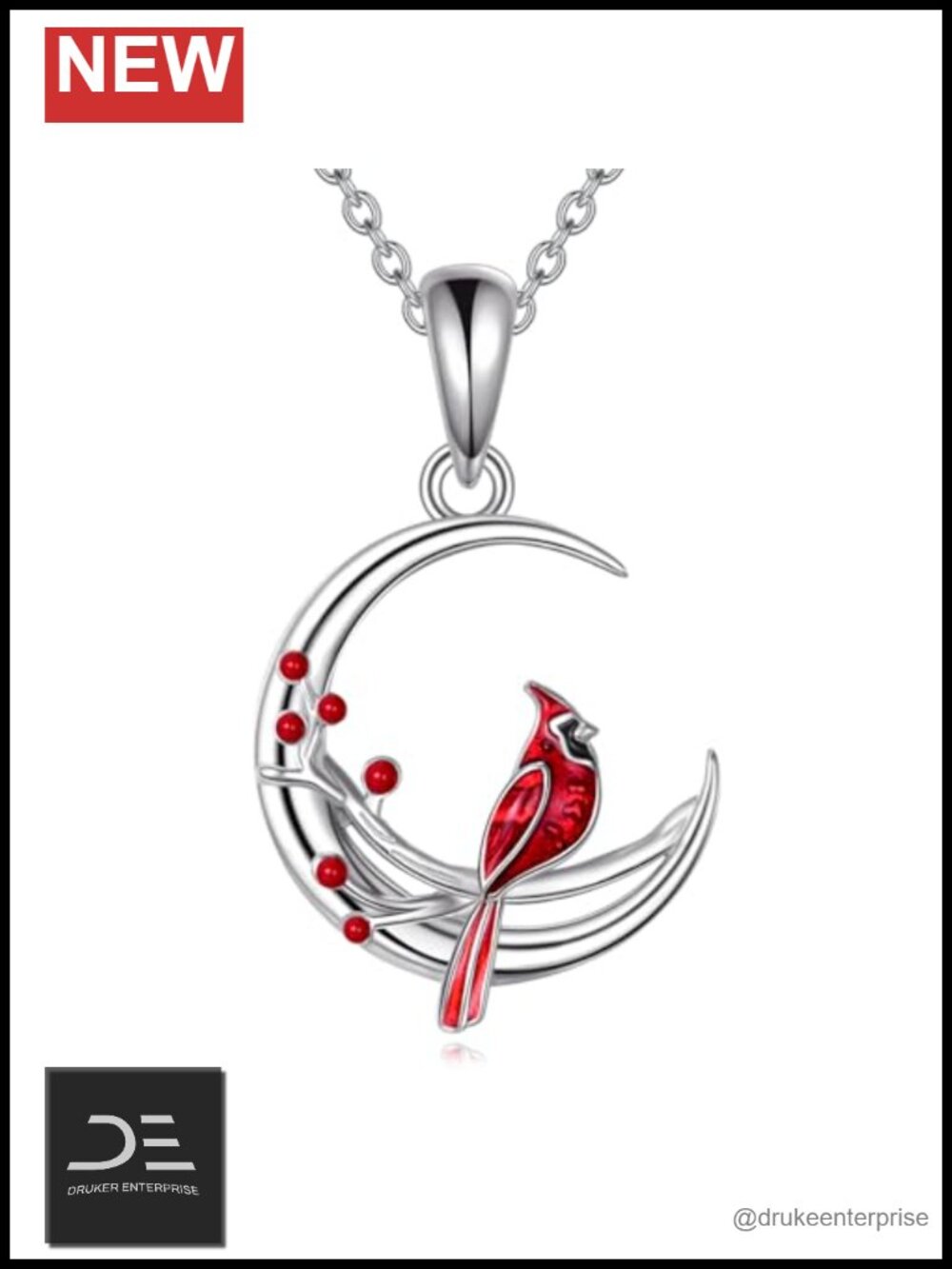 925 Sterling Silver Moon Pendant Necklace Cardinal Cross 18-20"